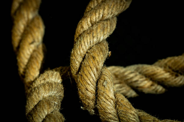 istock Abstract composition, texture details of thick and strong rope isolated on blurred background, 1248937289