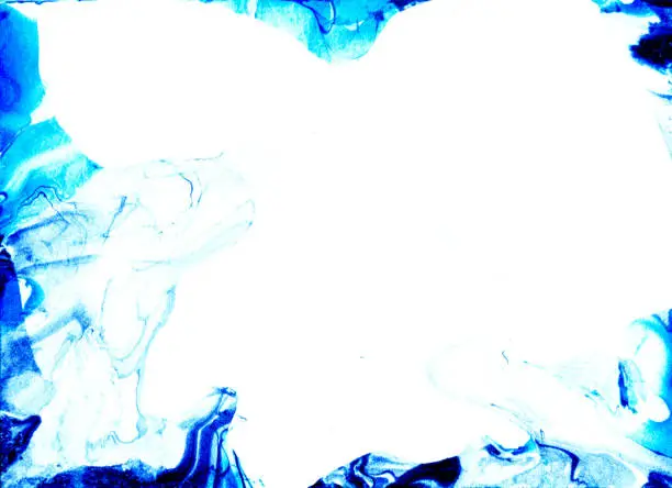 Photo of Navy Abstract Fluid Splash, Fashion Geometric . Turquoise Liquid Oriental Splats, Mixed Paint Fluid, Natural Blue Watercolor . Blue Geometric Classic Wash