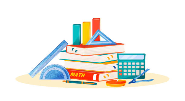 Maths flat concept vector illustration Maths flat concept vector illustration. School subject. Formal science metaphor. Algebra and geometry class. University course. Student textbook, calculator and ruler items 2D cartoon objects mathematical symbol stock illustrations