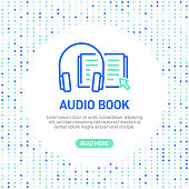 istock Audio Book Line Icons. Simple Outline Symbol Icons with Pattern 1248945041