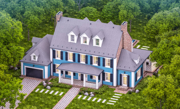 istock 3d rendering of modern classic house in colonial style in evening 1248949357