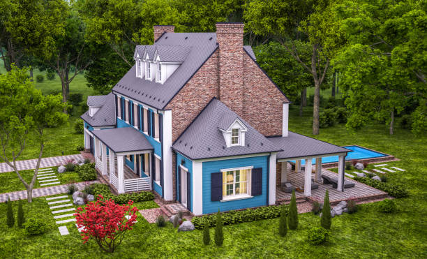 istock 3d rendering of modern classic house in colonial style in evening 1248949372
