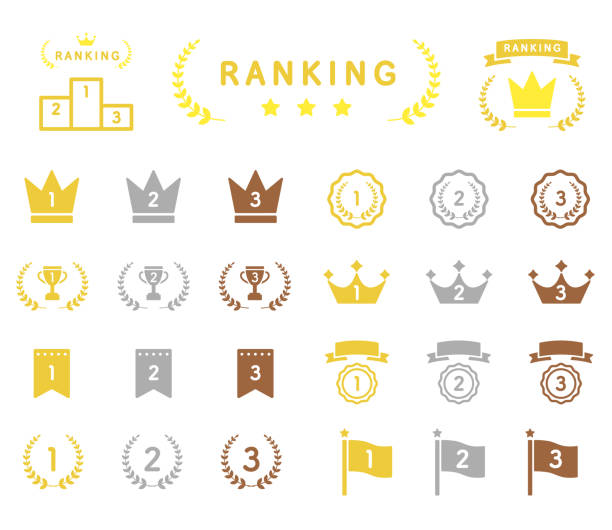 Set of awards and victory icons Set of awards and victory icons hierarchy stock illustrations