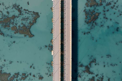 Aerial view of a bridge over a river. Antalya, Turkey Taken via drone.