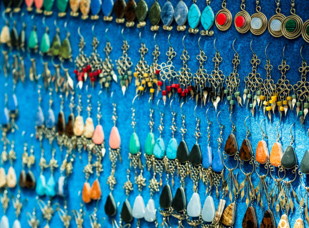 istock Closeup of different earings on showcase 1248956247