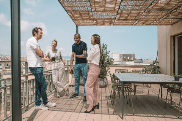 istock Colleagues having a break at the rooftop in Barcelona 1248958161