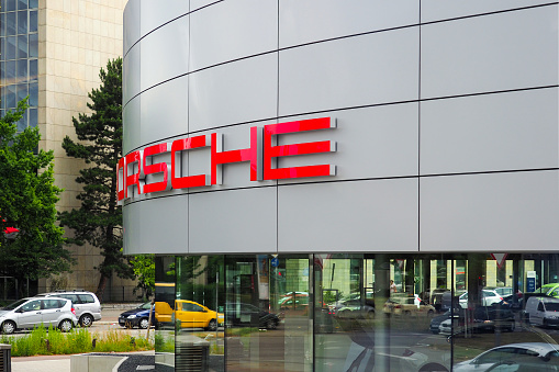 Hamburg, Germany - July, 2019: Porsche brand car dealership