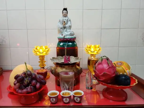 Buddhist prayers have been conducted with fruits as offering to Goddess of Mercy.