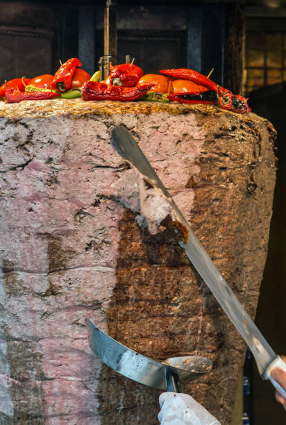 istock Slicing doner kebab Grilled skewered meat served shawarma 1248961599