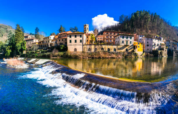 Traditional villages of Tuscany - Bagni di Lucca,  famous for his hot springs and termal waters, Italy Traditional villages of Tuscany - Bagni di Lucca,  famous for his hot springs and termal waters, Italy lucca stock pictures, royalty-free photos & images