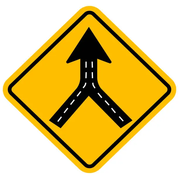 Vector illustration of Warning sign two way road merge.