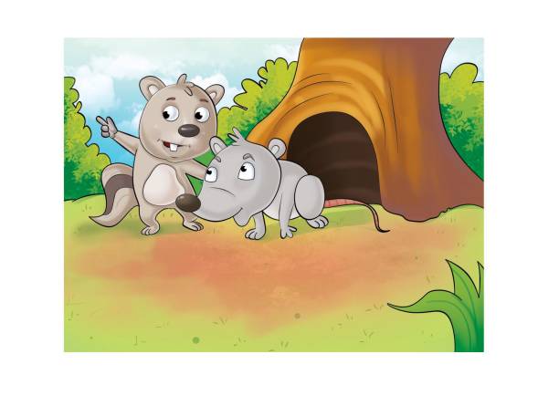 다람쥐 복용 에 마우스 - squirrel softness wildlife horizontal stock illustrations