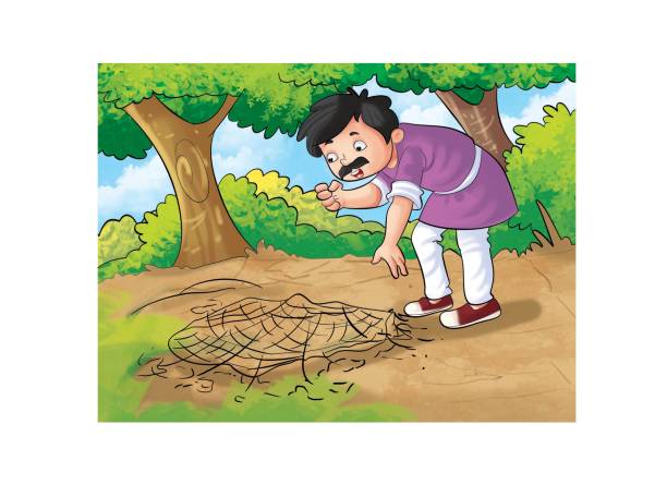 ilustrações de stock, clip art, desenhos animados e ícones de hunter in the forest with net - child office chaos computer monitor