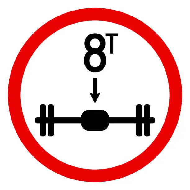 Vector illustration of Traffic sign Axle load limit maximum of 8 ton. Red circle.