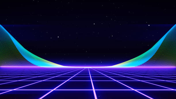 istock Retro Sci-Fi Background Futuristic Grid landscape of the 80`s. Digital Cyber Surface. Suitable for design in the style of the 1980`s. 3D illustration 1248964470