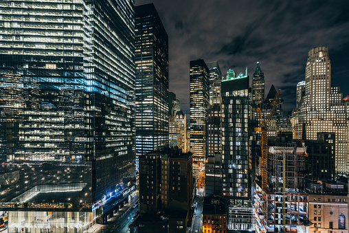 View of Skyscrapers in Manhattan at Night