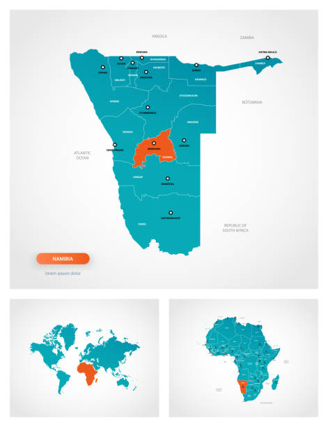 Editable Template Of Map Of Namibia With Marks Namibia On World Map And Editable Template Of Map Of Namibia With Marks Namibia On World Map And On Africa Map 