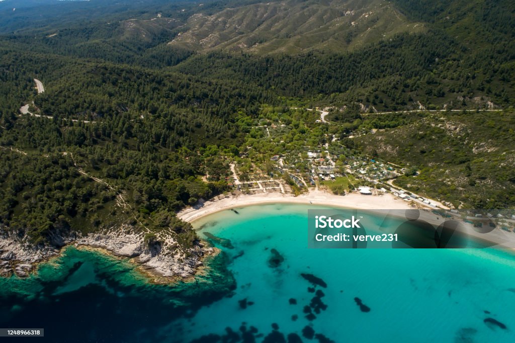 ギリシャチャルヒディキのシトニア半島のアルメニスティスビーチの空中写真 ギリシャのストックフォトや画像を多数ご用意 ギリシャ