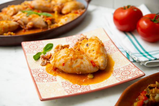 istock Calamari stuffed with eggplant, paprika and zucchini 1248966494