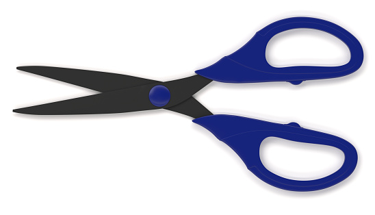 scissors blue, isolated on white background, 3d rendering