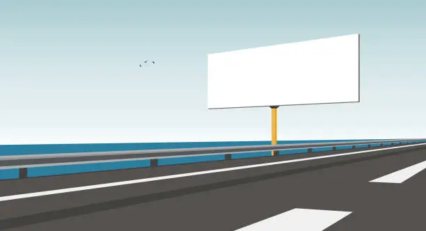 Vector illustration of Blank billboard and coastal highway - vector illustration