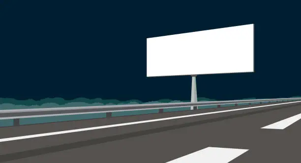 Vector illustration of Blank billboard and highway at night - vector illustration
