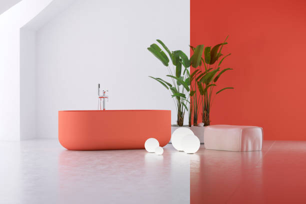istock exhibition bathroom in white and red colors, stand 1248971612