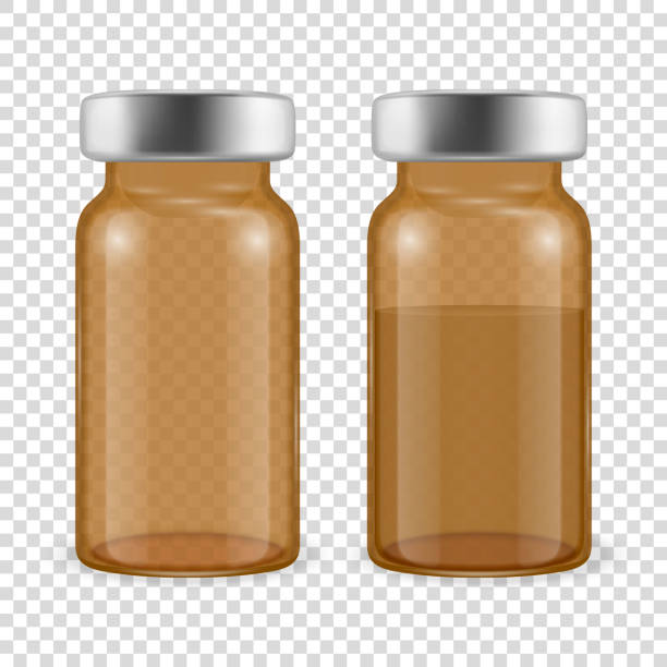 istock Vector 3d Realistic Brown Bottles of Vaccine Icon Set Closeup Isolated on Transparent Background. Drug Ampoule Design Template, Clipart, Mockup. Vaccination concept. Front View 1248972371