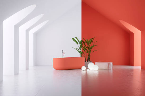 istock exhibition bathroom in white and red colors, stand 1248972602