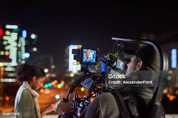 Camera Lights Action Stock Photo - Download Image Now - Filming, Movie, Film Set