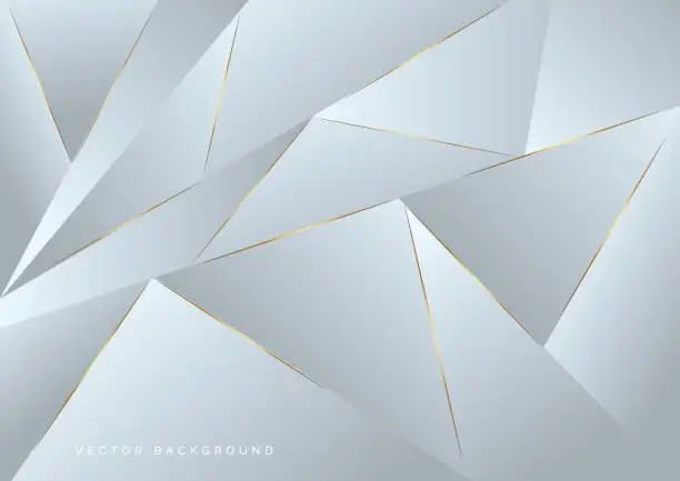 Vector illustration of Abstract gray polygon pattern with gold laser light lines on dark background luxury style.