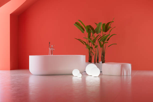 istock exhibition bathroom in red colors, stand 1248978670