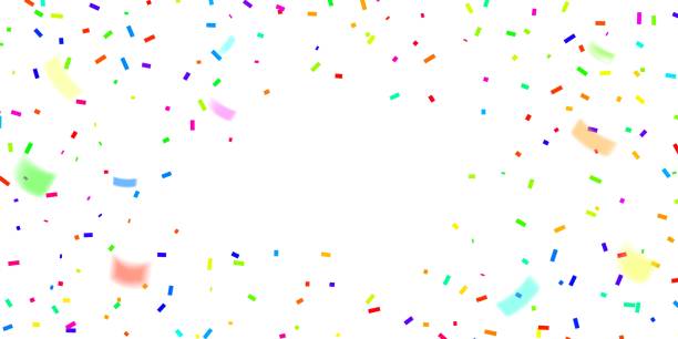 istock colorful confetti on white background with blurred confetti and center copy space illustration. 1248982936