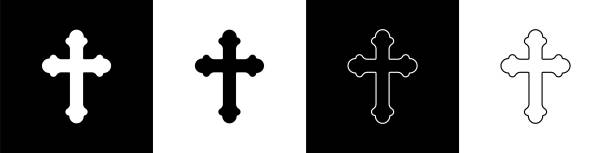 Set Christian cross icon isolated on black and white background. Church cross. Vector Illustration Set Christian cross icon isolated on black and white background. Church cross. Vector Illustration catholic cross stock illustrations