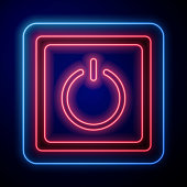 istock Glowing neon Electric light switch icon isolated on blue background. On and Off icon. Dimmer light switch sign. Concept of energy saving. Vector Illustration 1248986037