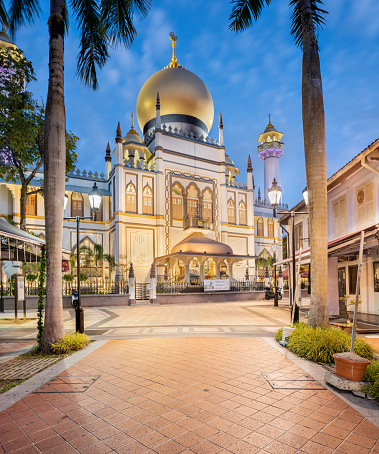 The famous Sultan Mosque (Masjid Sultan) taken at dawn in Singapore city