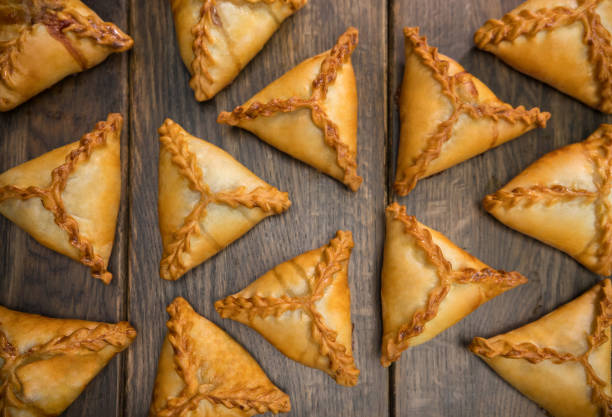 istock Triangular potato patties on the table - traditional tatar food 1248988937