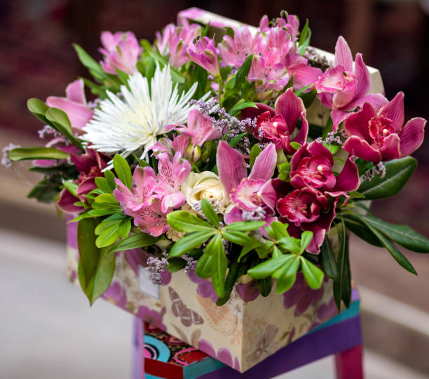 istock Beautiful pink bouquet flower in the box 1248989021