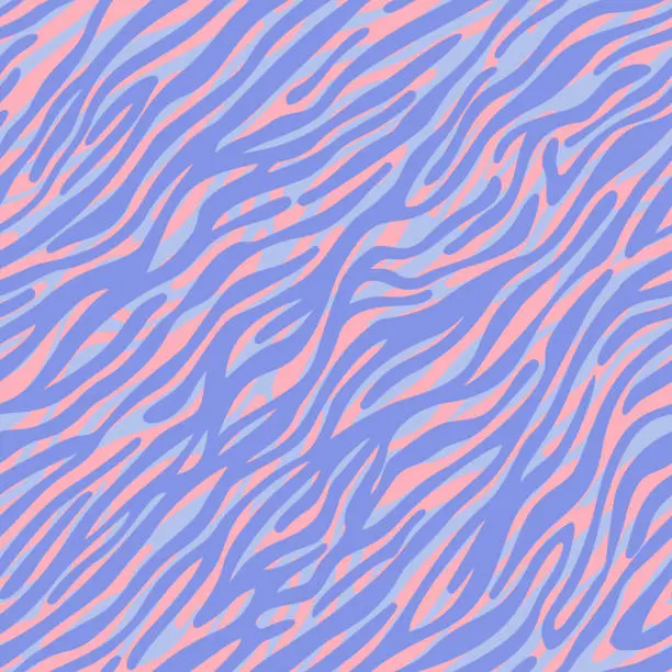 Vector illustration of Zebra striped lines fur skin print texture seamless pattern. Animal background. Abstract curved lines ornament. Geometric shapes. Good for textile, fabric, fashion design.