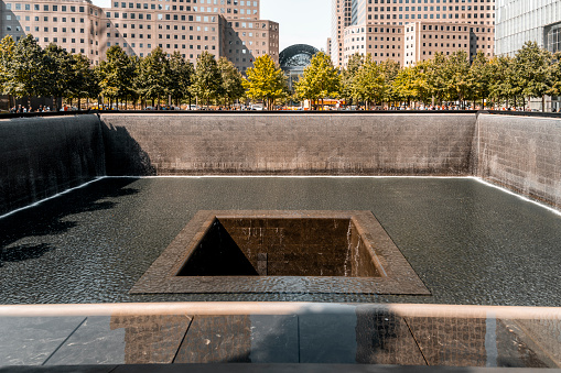 The National September 11 9/11 Memorial at the World Trade Center Ground Zero site.