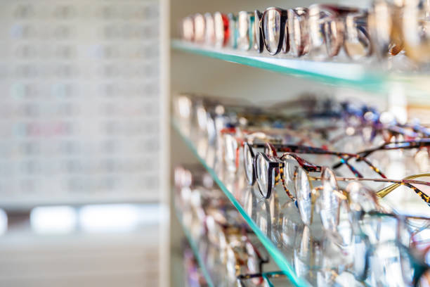 istock glasses on a display case shelf in an optics store. copy space 1248991797