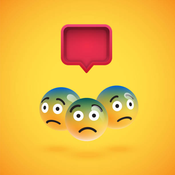 istock Group of high detailed yellow emoticons with a 3D speech bubble, vector illustration 1248991893
