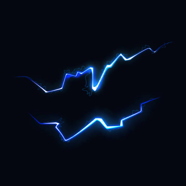vektor-illustration von zwei abstrakten blauen blitz auf schwarzem hintergrund. - blitzbeleuchtung grafiken stock-grafiken, -clipart, -cartoons und -symbole