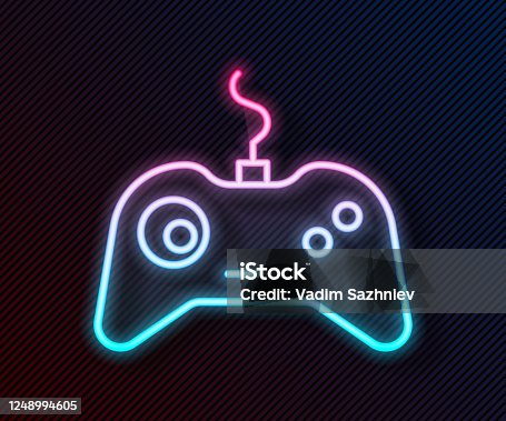 istock Glowing neon line Gamepad icon isolated on black background. Game controller. Vector Illustration 1248994605
