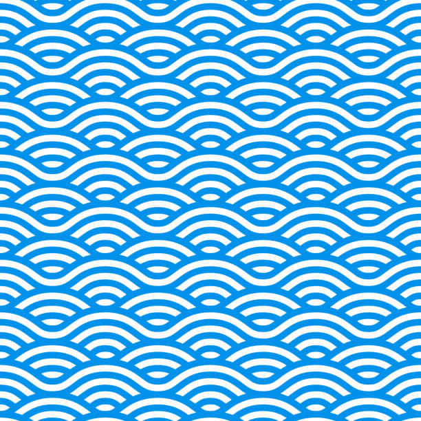 illustrations, cliparts, dessins animés et icônes de motif sans couture avec ondes bleues et blanches. vagues d’eau dans le style chinois. ornement linéaire vectoriel. - natural pool fish sea water