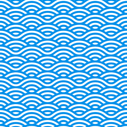 Seamless Pattern with Blue and White Waves. Abstract Background with Waves of Water in Chinese Style. Vector Linear Ornament.