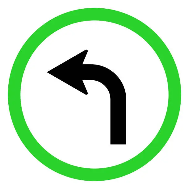 Vector illustration of Canadian left turn traffic sign. Road and traffic symbol in Canada. Perfect for backgrounds, backdrop, banner, sticker, label, poster, sign, symbol etc.