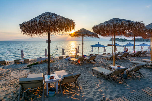 istock Sunset on Siviri beach, Kassandra peninsula, Chalkidiki, Greece 1249001175