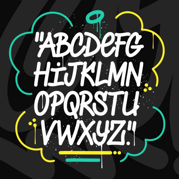 ilustrações de stock, clip art, desenhos animados e ícones de handwritten doodle graffiti font alphabet. vector abstract illustration - typescript graffiti computer graphic label