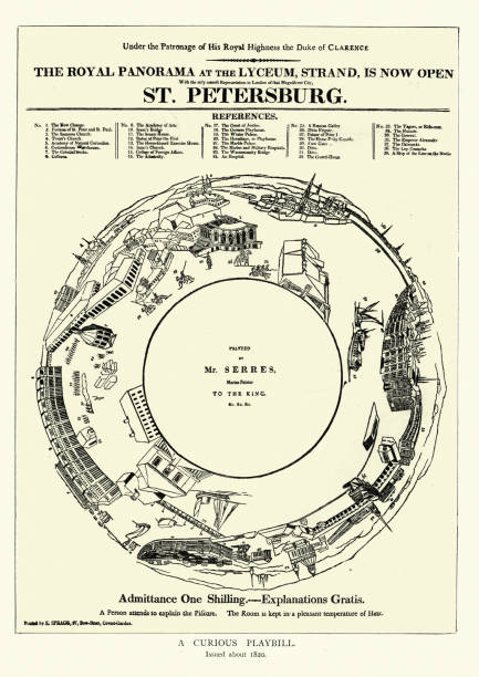 спектакль для лицея театра, начало 19-го века - playbill stock illustrations